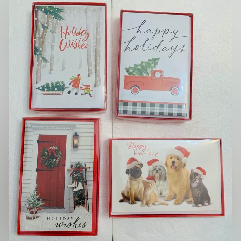American Greetings Christmas Cards 4 packs Puppies Cats Red Truck